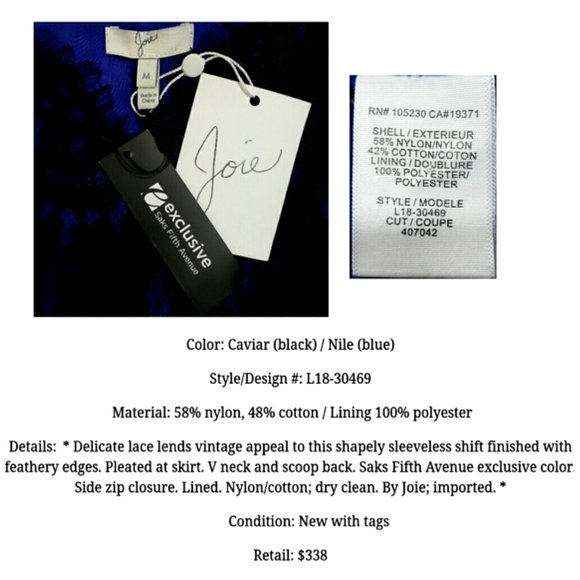 Joie Lace Dress NWT Black Blue Rori mini medium - Picture 5 of 6